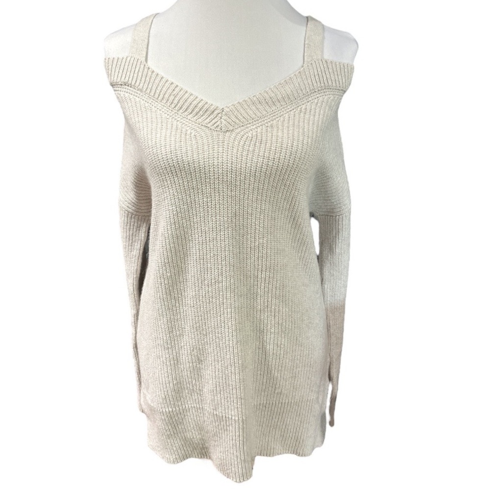 All Saints Dasha V Neck Cold Shoulder Cashmere Wool Blend Sweater Off White XS - Picture 8 of 8